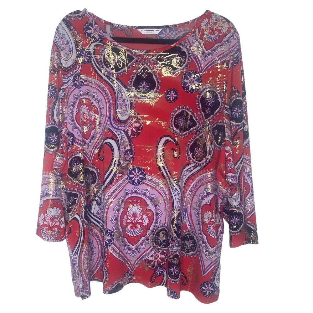 Allison Daley Tunic Top Womens 3X Paisley Artsy Plus Size 3/4 Sleeves